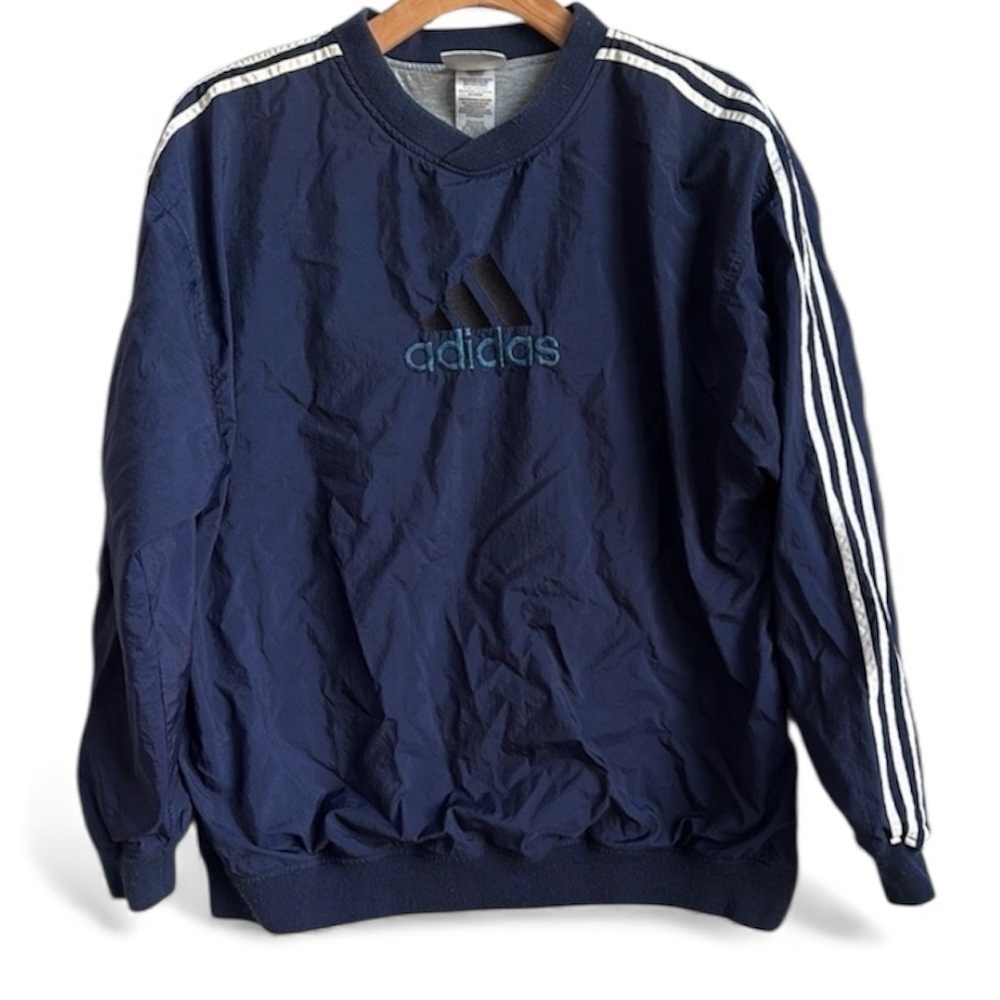 Adidas 3 Stripes Pullover Nylon Windbreaker Jacket Lined XL